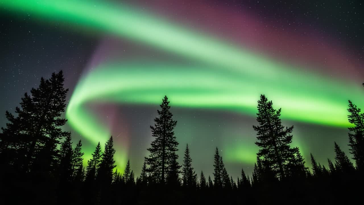 Vibrant Aurora Borealis Over a Forest at Night
