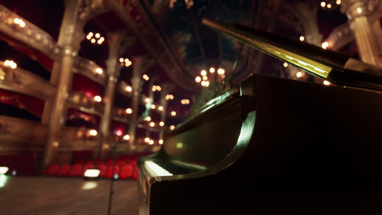 콘서트 홀 의 무대 에 있는 그랜드 피아노