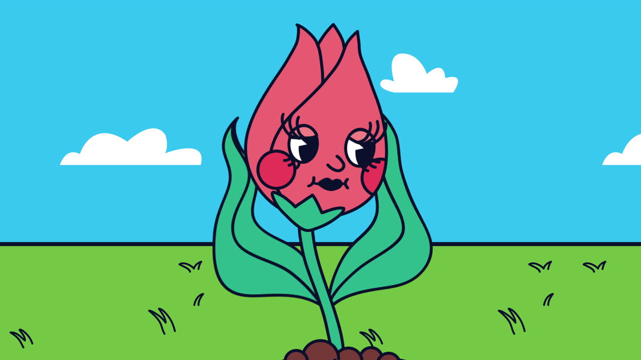 rose flower kawaii character animation