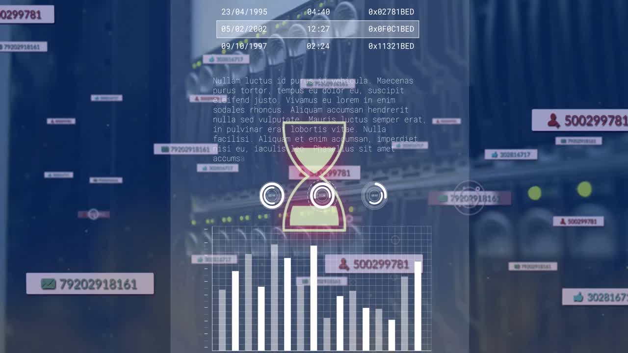 Animation of data processing over server room
