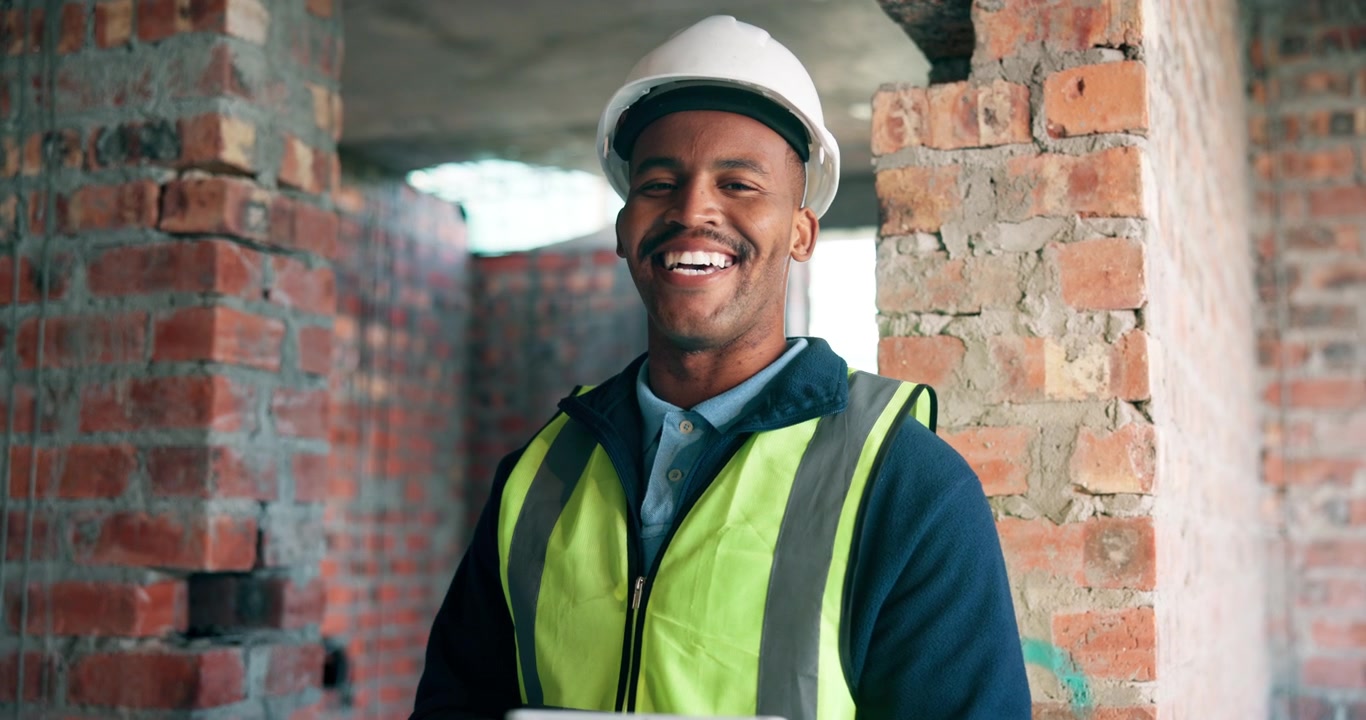 Construction Worker Smiling at Camera on Building Site
