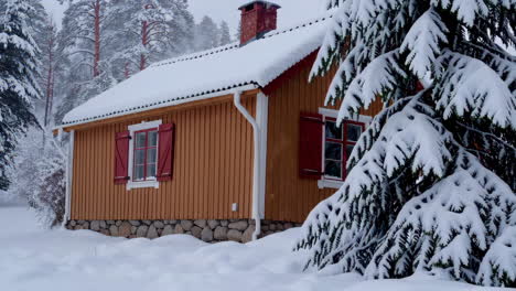 snowy cabin in the woods