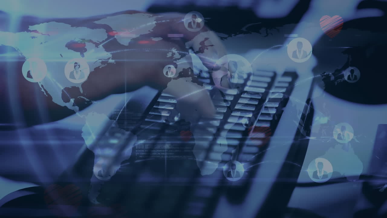 animación de la red de conexiones y el mapa del mundo a través del teclado de la computadora