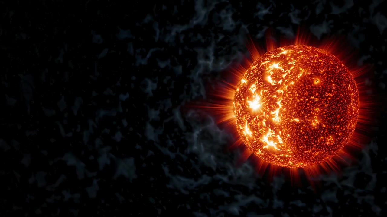 Superficie solare incandescente con brillamenti solari nello spazio profondo