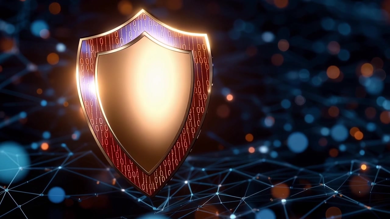 Glowing Golden Shield Symbolizing Digital Security and Data Protection