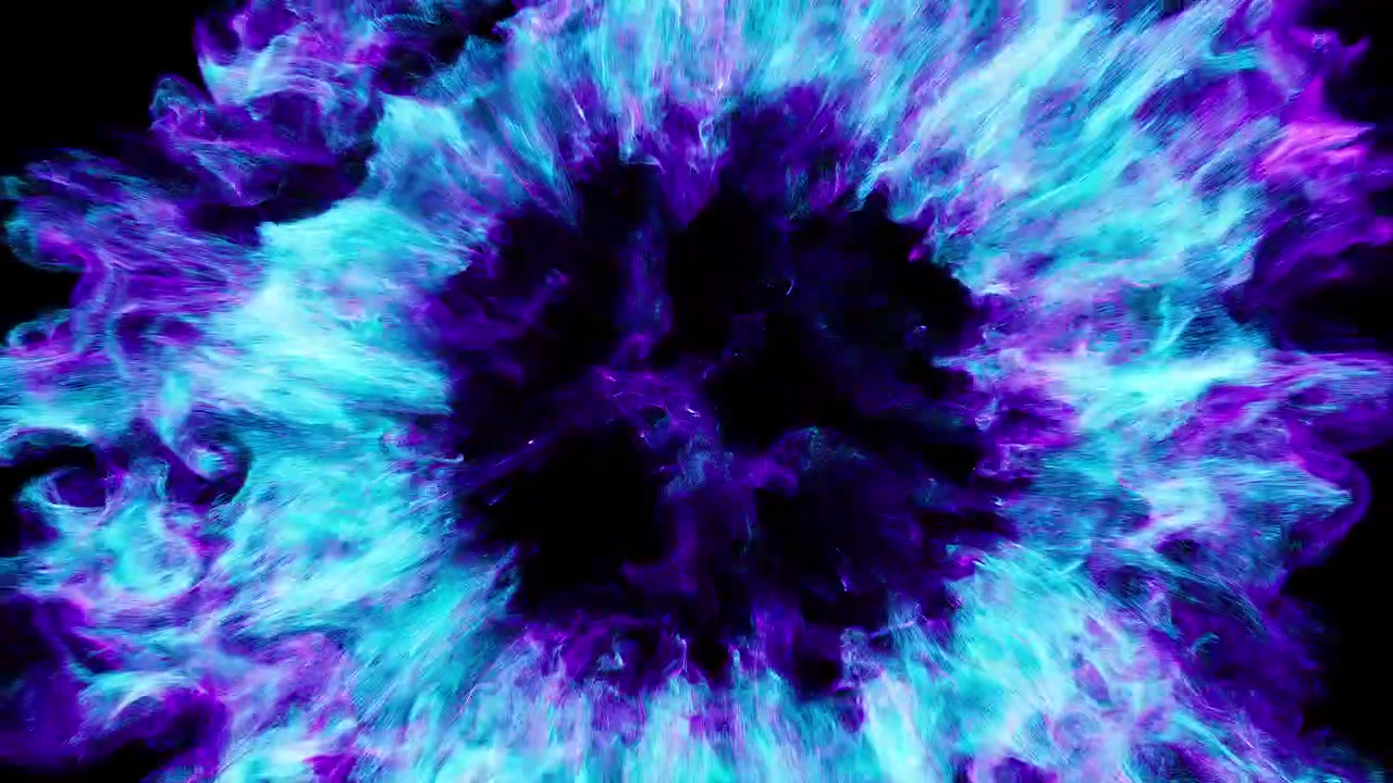 Abstract Blue and Purple Smoke Explosion on Black Background