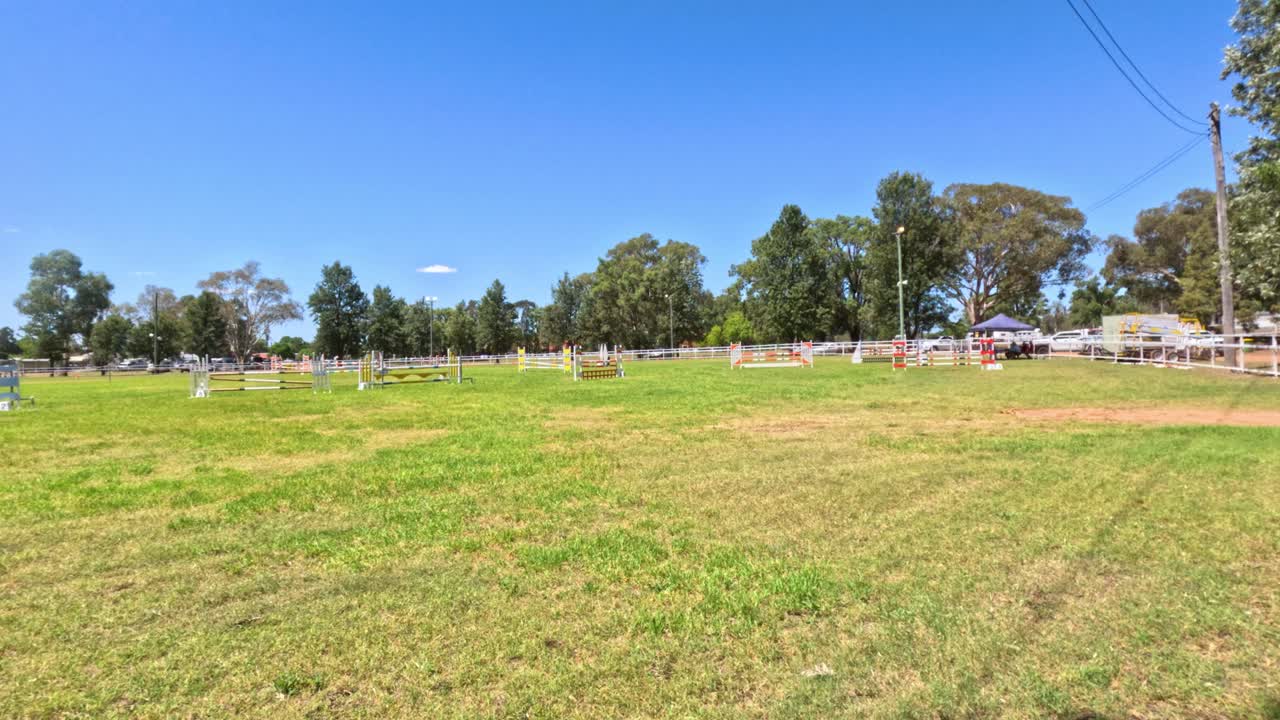 열린 잔디 에서 말 과 승마자