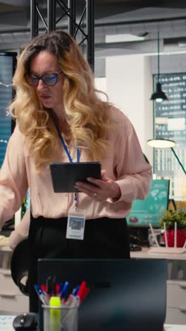 vertical video successful businesswoman working on career development at the company office