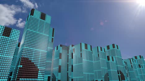 led skyscrapers scrolling graphics buildings city 4k