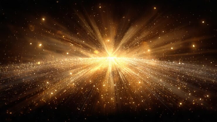 Una straordinaria rappresentazione di luce radiosa e particelle scintillanti che illuminano l'oscuro vuoto, creando un'atmosfera eterea di meraviglia e bellezza
