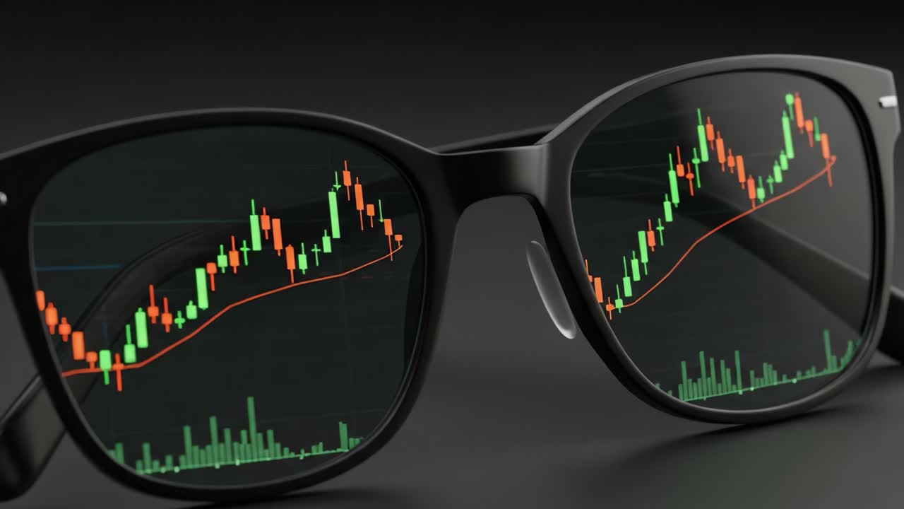 Analyzing Stock Market Trends Through Modern Eyewear: A Close-Up View of Financial Data Reflected in Stylish Glasses