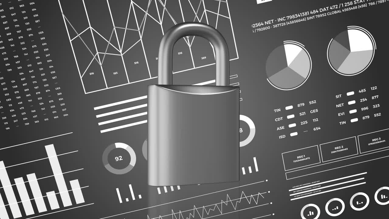 Data protection, digital security, animation with graph diagrams.