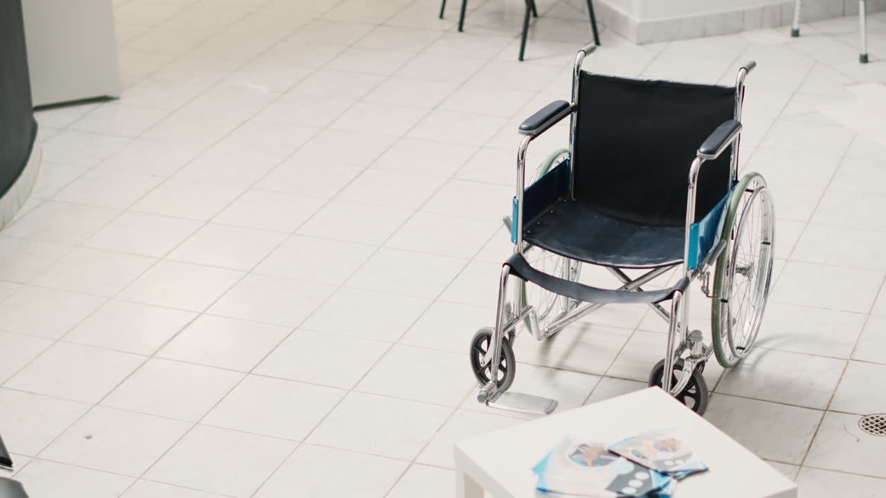Empty clinic with counter and wheelchair