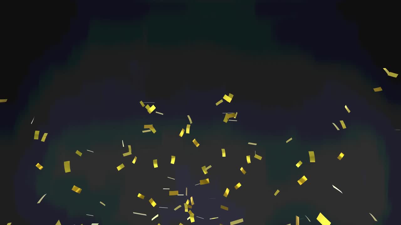 Animation of gold confetti floating over black background