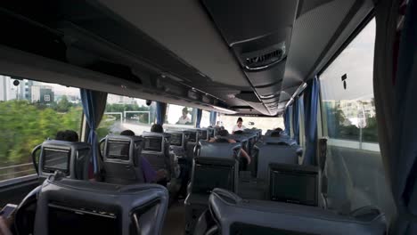 inside a modern bus during a scenic journey
