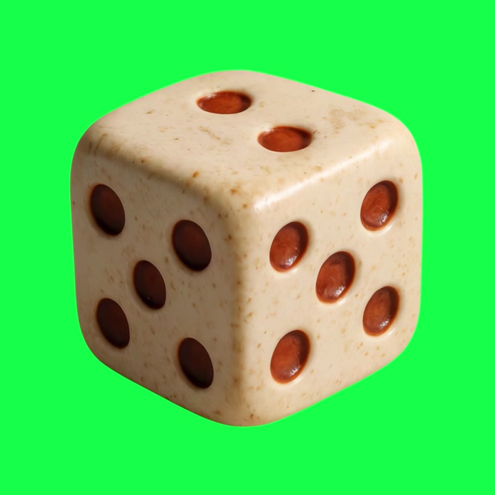 Singolo dado beige che ruota su sfondo verde