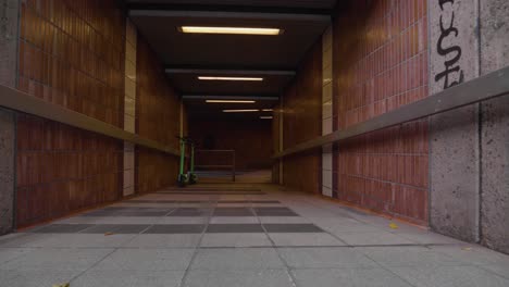 slow motion walking into empty subway station in cologne deutzer freiheit tunnel, pov shot