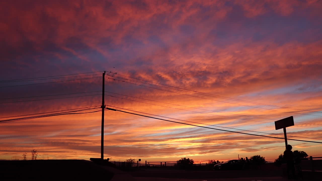 Slow Time Lapse of Stunning, Beautiful, Magificent Summer Sunset in Northern California, amazing golden, organge, purble and blue skies just past dusk
