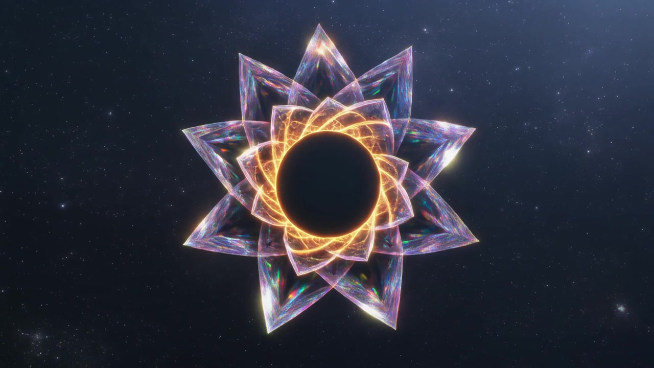 Derin Uzayda Dönen Soyut Parlayan Geometrik Çiçek