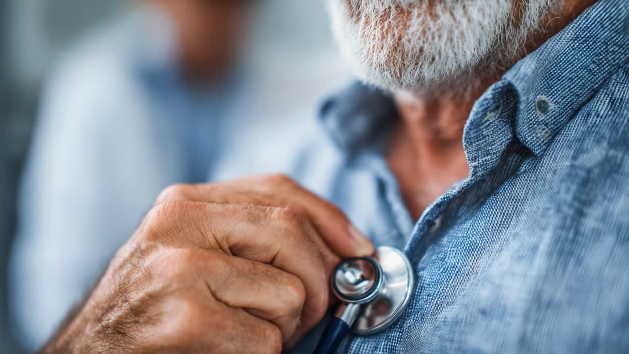 A Health Professional Examines an Elderly Patient Using a Stethoscope, Emphasizing the Importance of Regular Health Check-ups and Elder Care in Modern Medicine