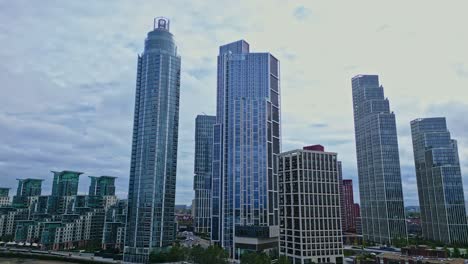st. george wharf tower, london, england. aerial drone descending