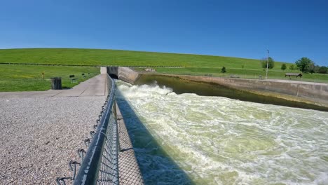 pan of the outflow conduit pipe of the saylorville dam and des moines river in iowa