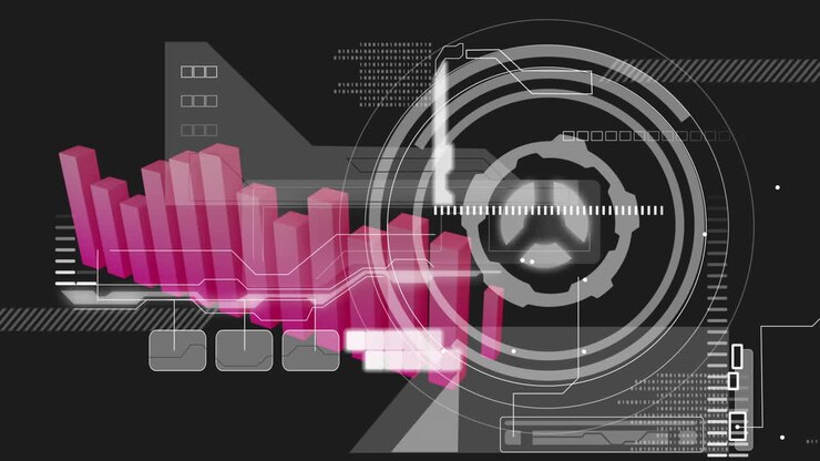 Animation of scope and statistics data processing over black background
