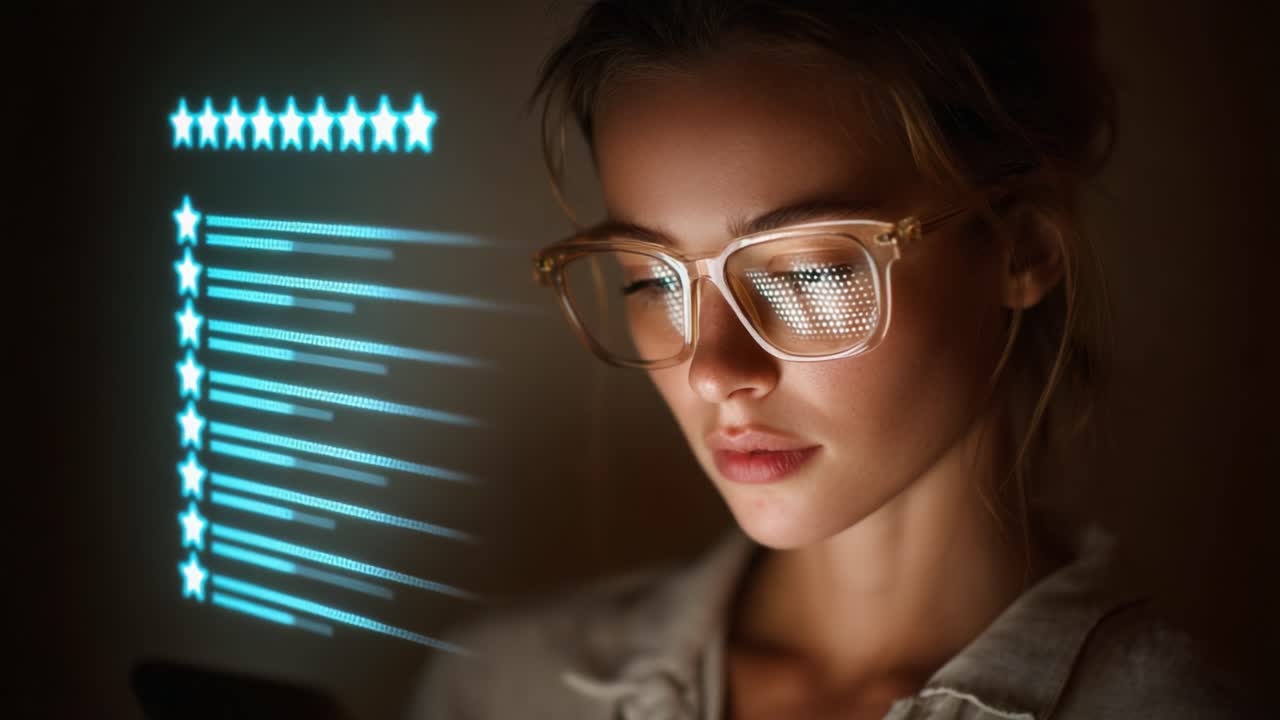 A Close-up Exploration of a Young Woman Engrossed in Digital Feedback Through High-Tech Glasses, Highlighting the Interface of Modern Interaction and Technology