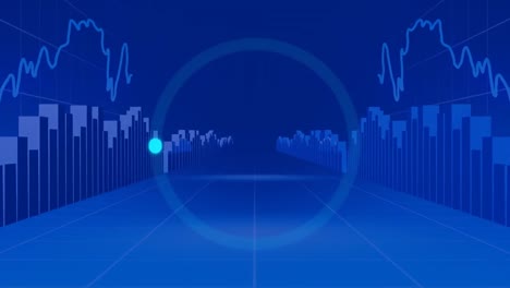 animation of scope scanning and data processing on blue background