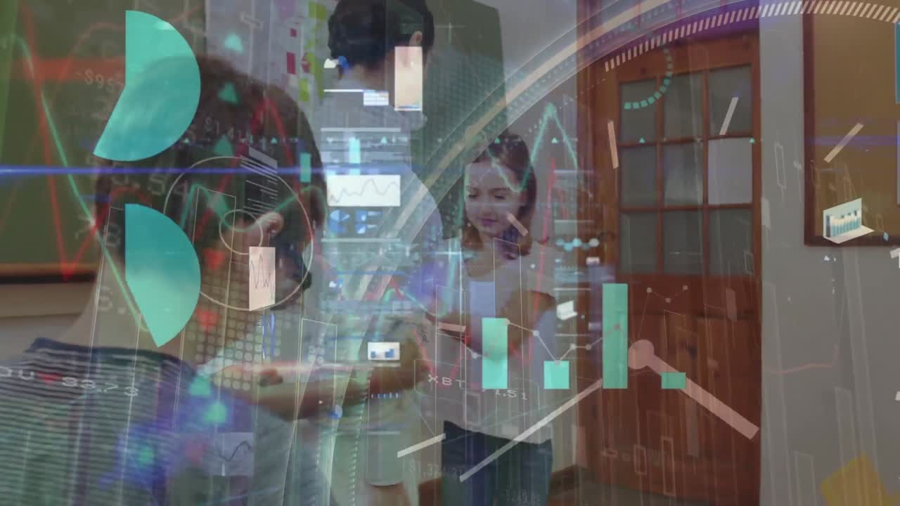 animación de pantalla digital sobre la clase de diversos maestros y alumnos en la escuela