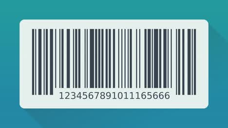 animation loop of a scan of a barcode label on blue background with shadow (flat design)