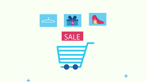 carrito de compras con iconos establecidos