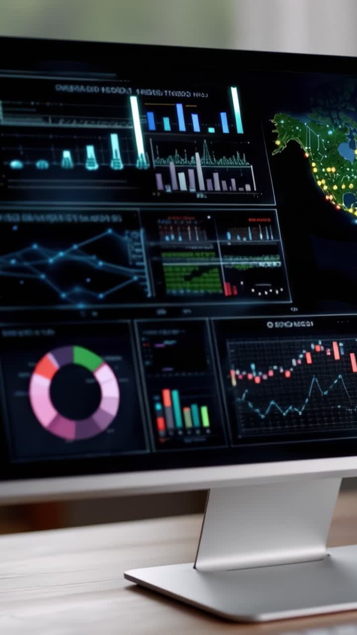Advanced Data Visualization on a Modern Computer Display Featuring Interactive Graphs, Charts, and Geographic Maps for Analytics and Insights