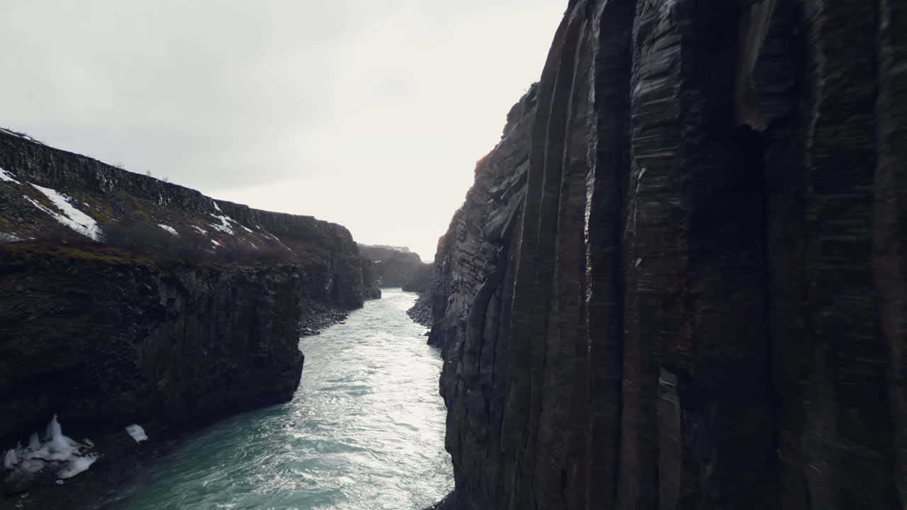 Drone shot of gullfoss waterfall canyon