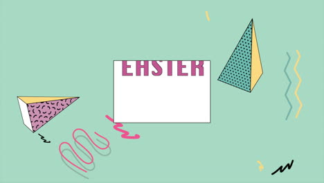 feliz pascua con el patrón geométrico de zigzag y triángulos de memphis