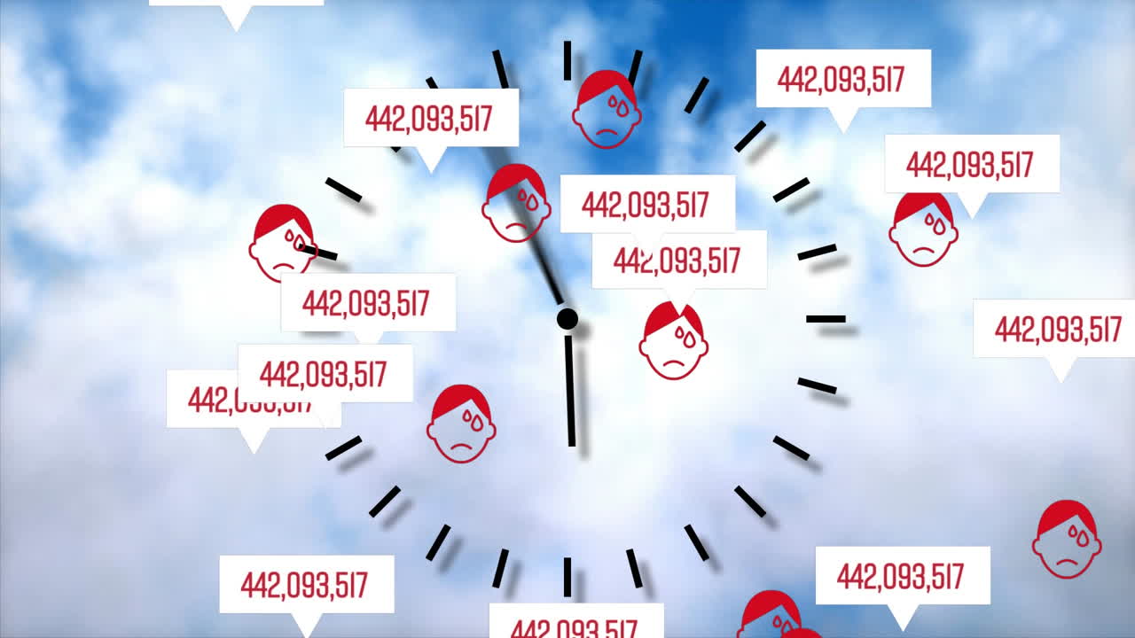 ⁇ 색 음성 거품에 숫자가 증가하는 인간의 얼굴의  ⁇ 은 픽토그램의 애니메이션