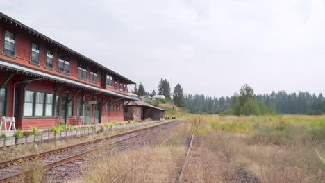 a wide angle of the historic potlatch train station that has been preserved