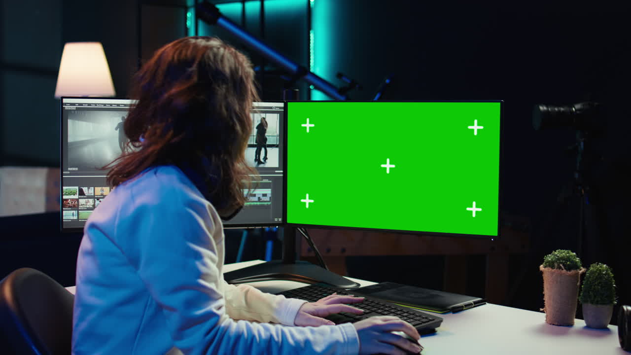 editor de fotos seleccionando las mejores fotografías en una computadora de escritorio de pantalla aislada