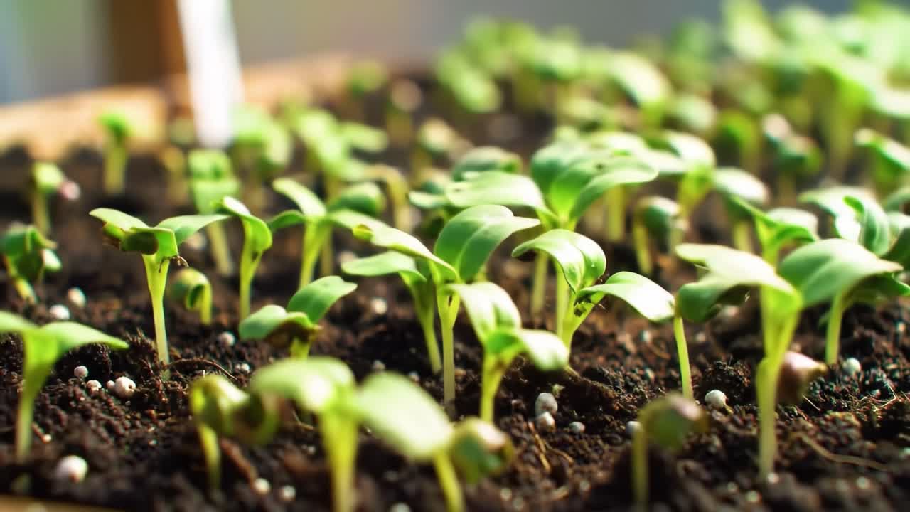 A Lush Display of Young Seedlings Emerging from Rich Soil, Showcasing Vibrant Green Leaves and Healthy Growth in a Nurturing Garden Environment