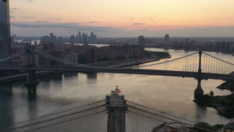 a high angle aerial view of the east river at sunrise