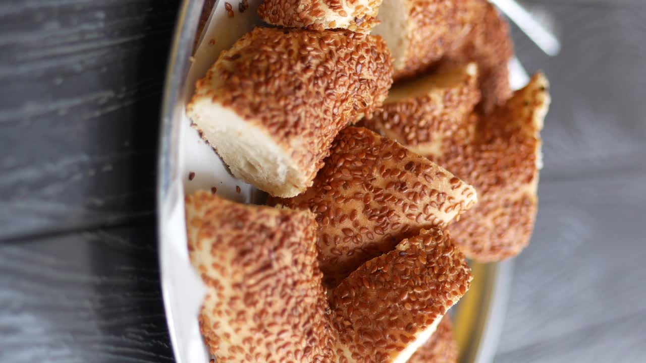 Turkish Sesame Bread (Simit) on a Tray