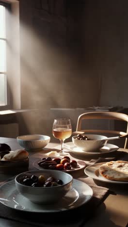 rustic dining setting with sunlight