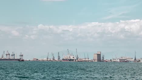 pan shot of port and cranes timelapse of thessaloniki harbor