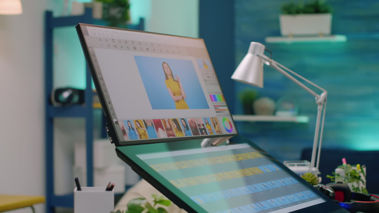 Nobody in photography studio with retouching app