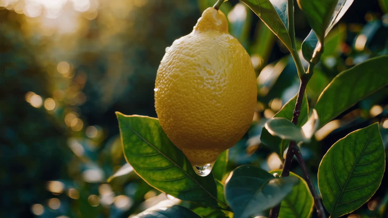 Lemon on Tree at Sunset
