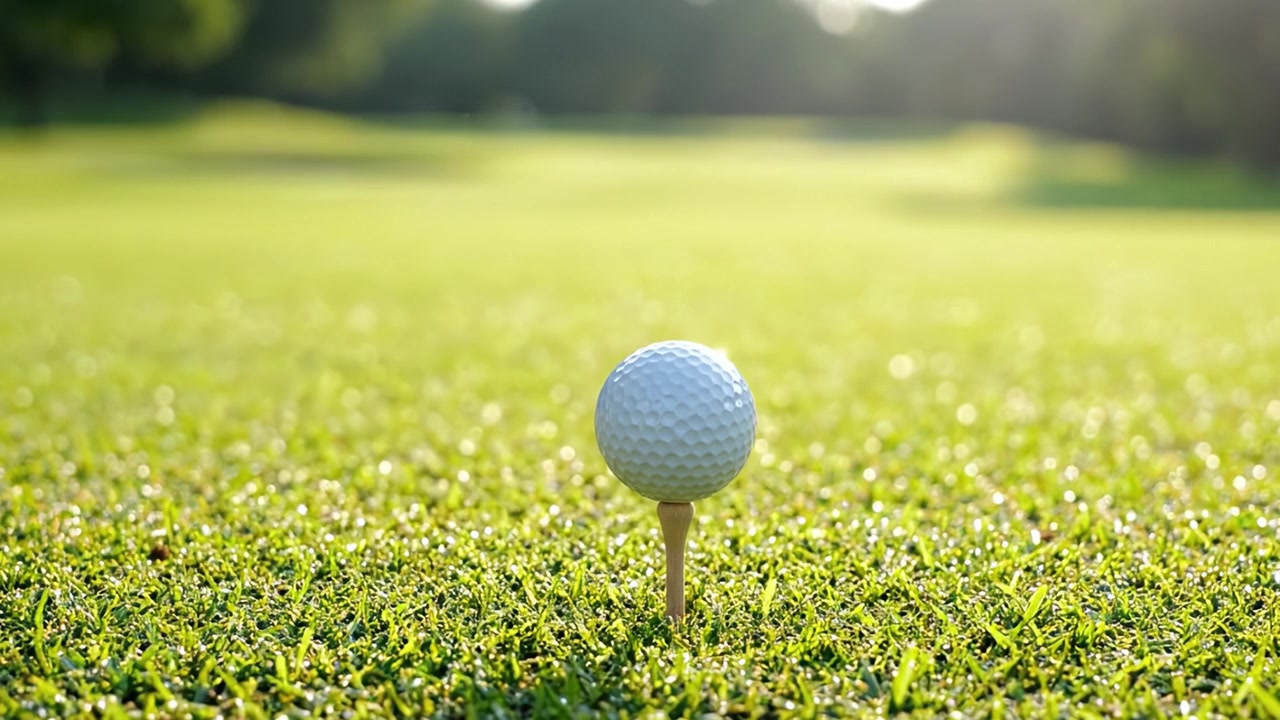 De rust voor de slag: een boeiende golfscène met een tee en bal, voorbereid op impact op een heldere zonnige dag.