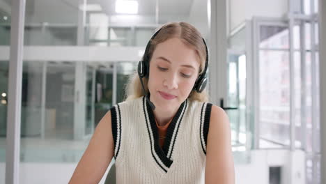 woman wearing a headset in an office