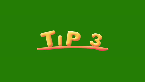 tip 3 wobbly gold yellow text animation pop up effect on a green screen - chroma key