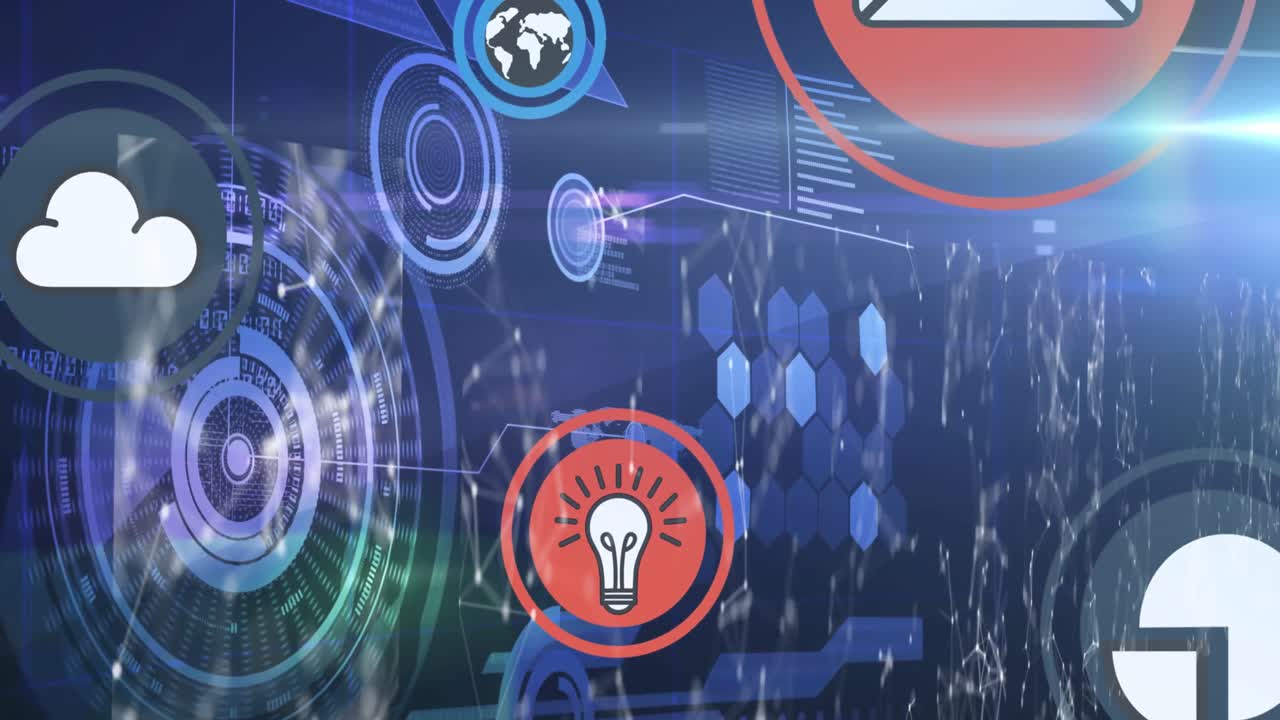 데이터 처리에 대한 클라우드 및 데이터 공유 아이콘과의 인터페이스의 애니메이션