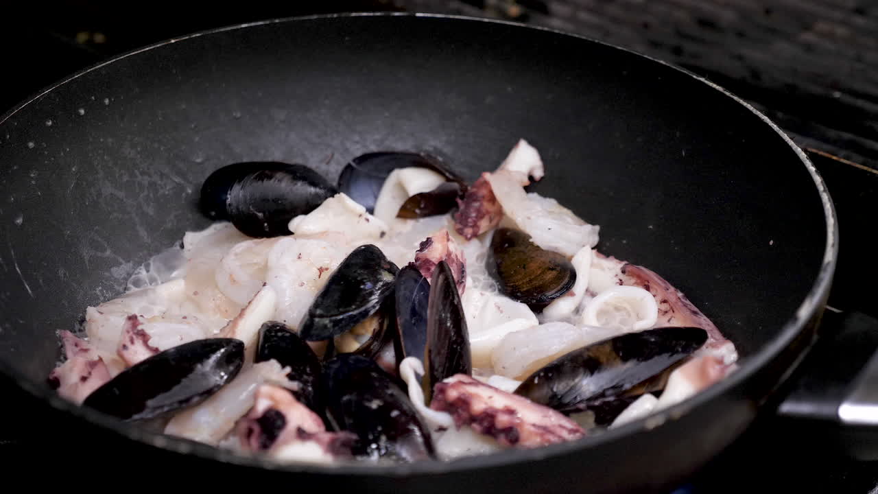 Seafood Cooking in a Pan